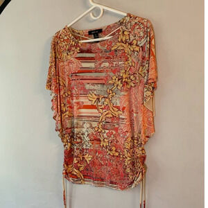 5/ $25  𝅺Style & Co. Pink Butterfly sleeves patterned blouse XS